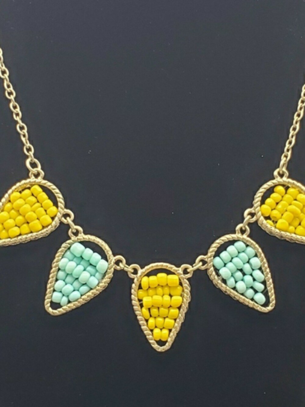 Pretty Seed Bead Tribal Aztec Banner Bib Necklace